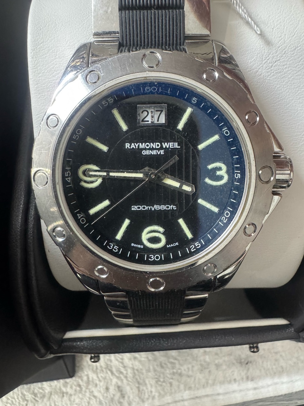 #157 Raymond Weil Black Dial Silver-Bezel Men's Sport Watch